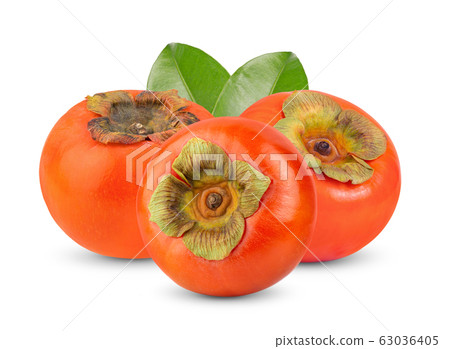 fresh ripe persimmons isolated on white background 63036405