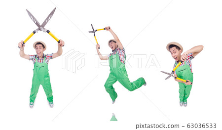 Funny man with shears on white Funny man with shears on white 63036533