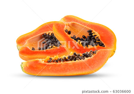 half of ripe papaya fruit with seeds isolated on 63036600