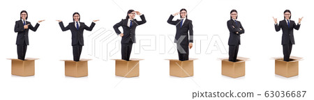Man in thinking out of the box concept 63036687