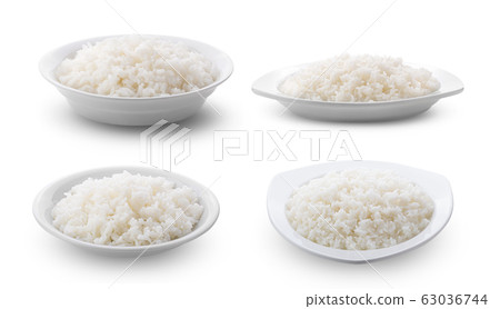 Cooked Jasmin Rice in white plate on white Cooked Jasmin Rice in white plate on white 63036744