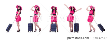 Young girl in pink dress travelling Young girl in pink dress travelling 63037516