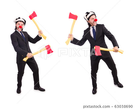 Funny clown businessman isolated on the white background Funny clown businessman isolated on the white background 63038690
