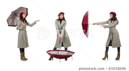 Woman with umbrella isolated on white Woman with umbrella isolated on white 63038696