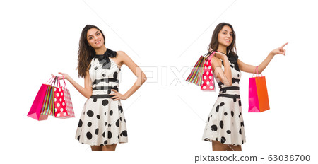 Woman with shopping bags isolated on white Woman with shopping bags isolated on white 63038700