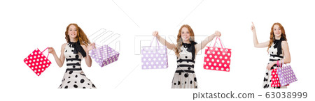 Young woman with shopping bags on white Young woman with shopping bags on white 63038999