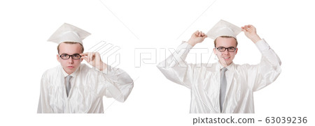 Young male student graduated from high school on white Young male student graduated from high school on white 63039236