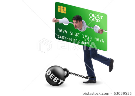 Businessman in credit card burden concept in pillory 63039535