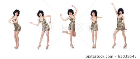 Model wearing fashionable clothing on white Model wearing fashionable clothing on white 63039545