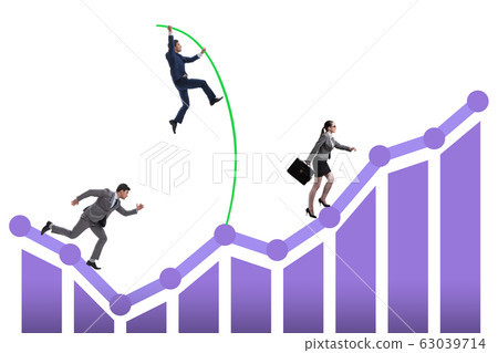 Business people vault jumping over bar charts Business people vault jumping over bar charts 63039714
