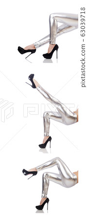 Woman legs with stockings on white 63039718