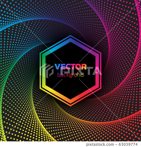 Rainbow colors Halftone dotted vortex hexagon background. Abstract colorful vector illustration Rainbow colors Halftone dotted vortex hexagon background. Abstract colorful vector illustration 63039774