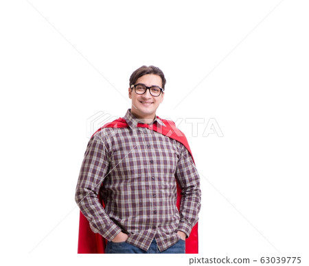 Super hero wearing red cloak on white Super hero wearing red cloak on white 63039775