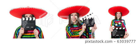 Pretty mexican girl in vivid pocho isolated on white Pretty mexican girl in vivid pocho isolated on white 63039777