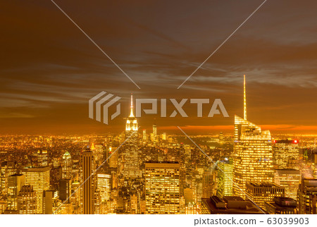 Night view of New York Manhattan during sunset Night view of New York Manhattan during sunset 63039903