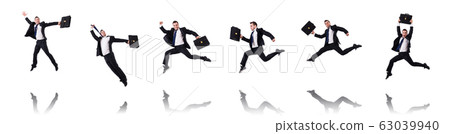 Jumping businessman isolated on the white Jumping businessman isolated on the white 63039940