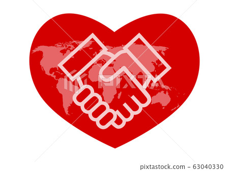 Handshake and world map heart shape icon Handshake and world map heart shape icon 63040330