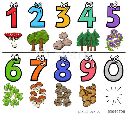 educational cartoon numbers set with nature-插圖素材 [63040706] - PIXTA圖庫