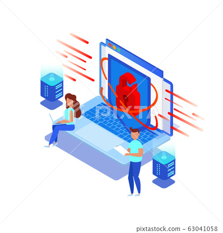 Laptop with a broken lock, small people try to Laptop with a broken lock, small people try to 63041058