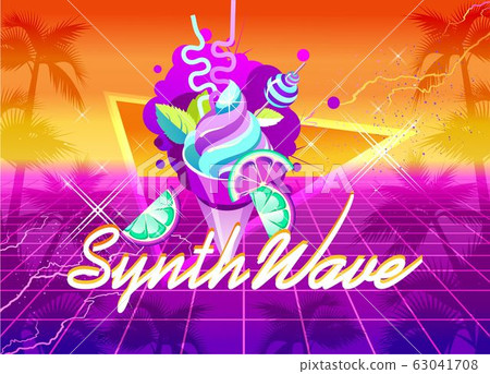 Synthwave cyber landscape with laser grid Synthwave cyber landscape with laser grid 63041708