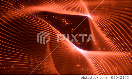 abstract sci-fi background with glow particles form curved lines, surfaces, hologram structures or virtual digital space. Red motion design background of microworld or cosmic space. Strings 38 63042163