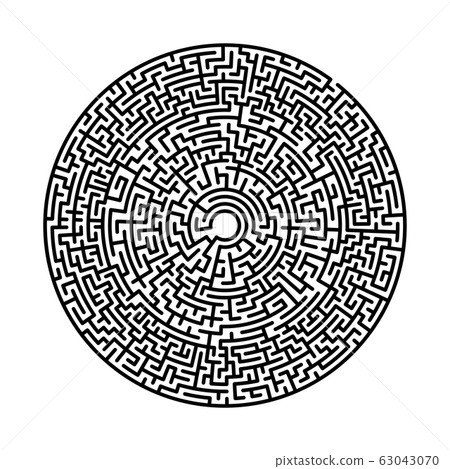 Difficult circle maze. Hard round vector 63043070