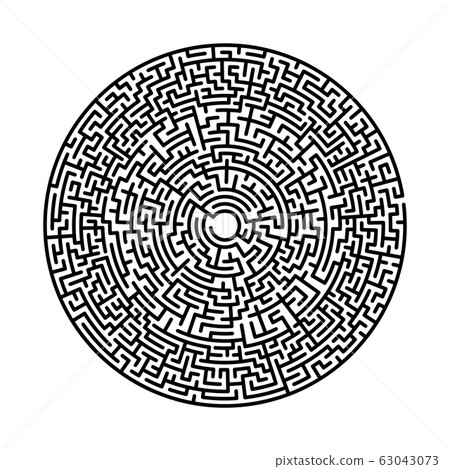 Difficult circle maze. Hard round vector 63043073