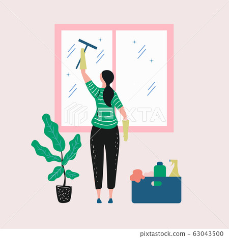 cute woman cleaning in house vector illustration cute woman cleaning in house vector illustration 63043500