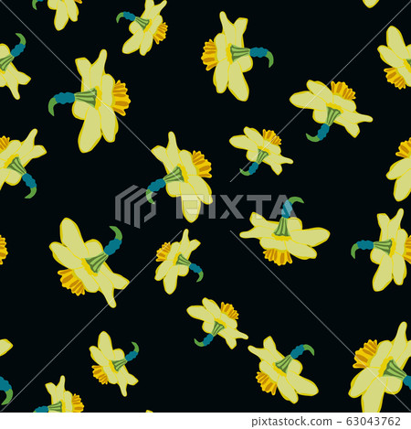 Daffodils seamless pattern on black background - Stock Illustration ...