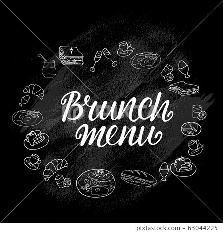 Brunch menu - hand drawing font text with doddle illustrations for food service place, restaurant, cafe, bar, bistro. Modern calligraphy heading isolated on white background. EPS10 Brunch menu - hand drawing font text with doddle illustrations for food service place, restaurant, cafe, bar, bistro. Modern calligraphy heading isolated on white background. EPS10 63044225