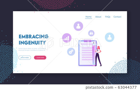 Business Lifestyle, Time Management Website Landing Page. Businesswoman near Clip Board with Pen at To-do List 63044377