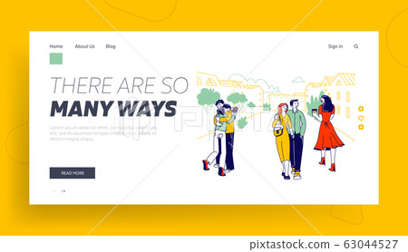 Treason, Perfidy and Love Triangle Website Landing Page. People with Soulmates Walking on Street Looking on other 63044527