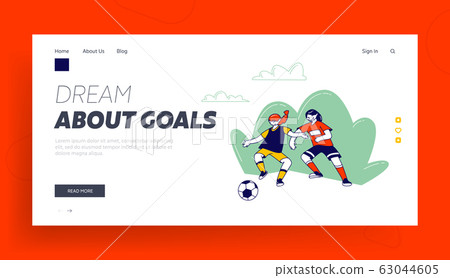 Children Soccer Training Website Landing Page. Little Girls in Sports Uniform Practice Football Game, Soccer Player Children Soccer Training Website Landing Page. Little Girls in Sports Uniform Practice Football Game, Soccer Player 63044605