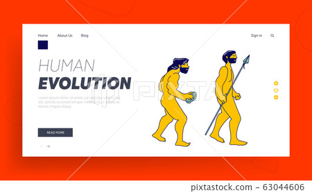 Evolution, Darwin Theory Website Landing Page. Cro-magnon Caveman with Stone Evolve to Homo Sapiens Evolution, Darwin Theory Website Landing Page. Cro-magnon Caveman with Stone Evolve to Homo Sapiens 63044606