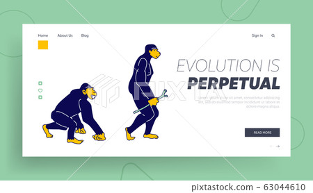 Evolution, Human Development Process Website Landing Page. Monkey Primate Evolve Steps From Ape to Upright Homo Sapiens 63044610