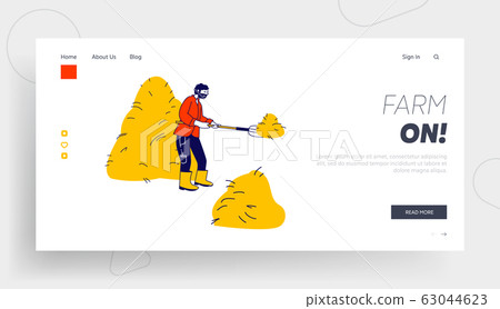 Agriculture Website Landing Page. Farmer Holding Pitchfork Sticking it to Haystack. Villager Work in Village or Farm Agriculture Website Landing Page. Farmer Holding Pitchfork Sticking it to Haystack. Villager Work in Village or Farm 63044623