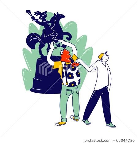 Pickpocket Steal Wallet from Backpack of Girl Tourist Making Picture of Monument in Museum. Criminal Thief Pickpocket Steal Wallet from Backpack of Girl Tourist Making Picture of Monument in Museum. Criminal Thief 63044786