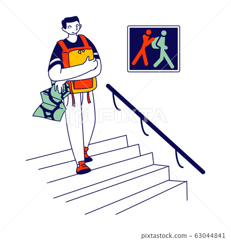 Frightened Tourist Holding his Backpack on Chest Hiding from Pickpockets while Visiting Museum or Famous Landmarks 63044841