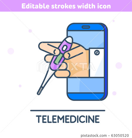 Smartphone, hand holds a thermometer. Telemedicine Smartphone, hand holds a thermometer. Telemedicine 63050520