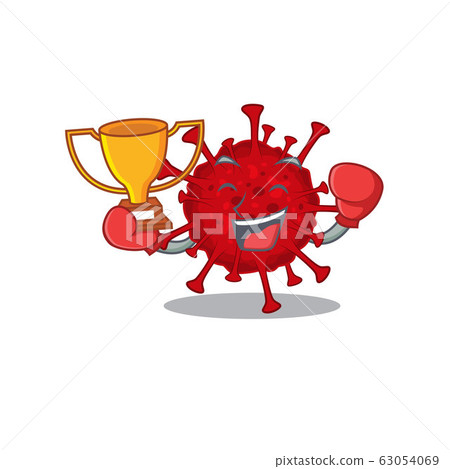 Happy face of boxing winner betacoronavirus in mascot design style 63054069