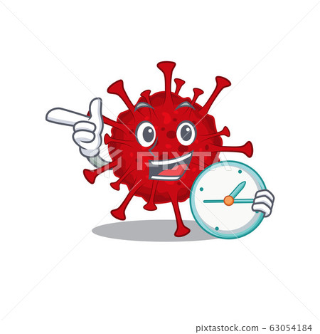 Cheerful betacoronavirus cartoon character style with clock 63054184