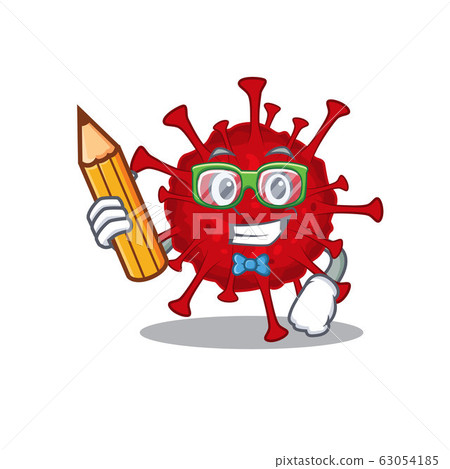 A smart student betacoronavirus character with a pencil and glasses 63054185