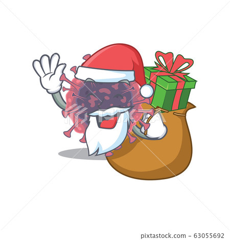 Santa microbiology coronavirus Cartoon character design with box of gift 63055692