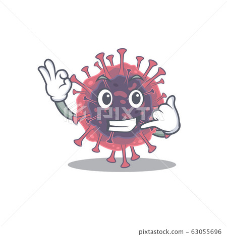 Microbiology coronavirus mascot cartoon design showing Call me gesture 63055696