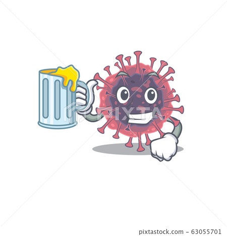 Cheerful microbiology coronavirus mascot design with a glass of beer 63055701