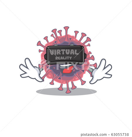 A picture of microbiology coronavirus character with Virtual reality headset A picture of microbiology coronavirus character with Virtual reality headset 63055738