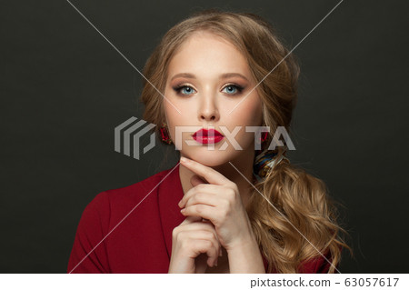 Perfect model woman black background 63057617