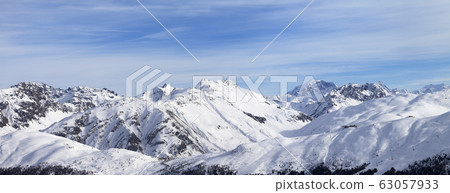 Panorama of snowy slope in high winter mountains Panorama of snowy slope in high winter mountains 63057933