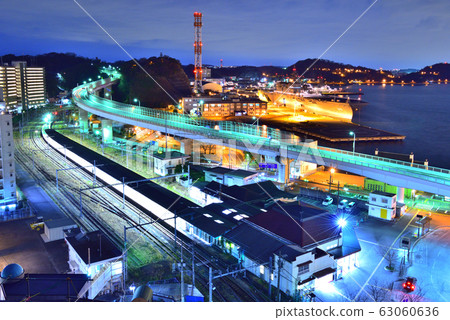 Yokosuka naval port and Yokosuka station night view 63060636