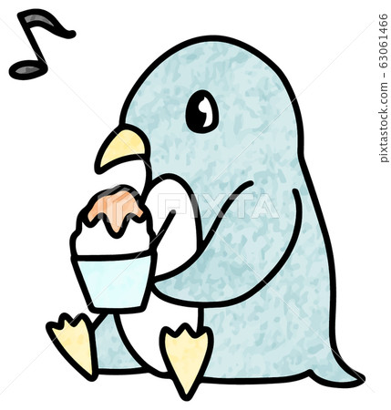 Illustration 2 of a penguin eating shaved ice (colored pencil style) 63061466